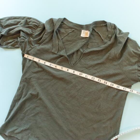 Nation LTD Green Long Sleeve Basic Tee Size Medium Natural 100% Pima Cotton - Picture 3 of 6